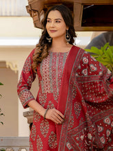 Printed Cotton Blend Kurta With Pants & Dupatta